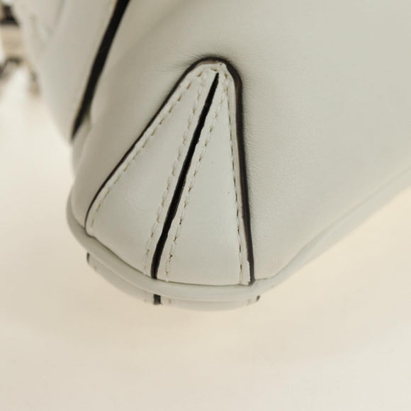GUCCI Horsebit Shoulder Bag Leather White Silver Auth 188497SAM