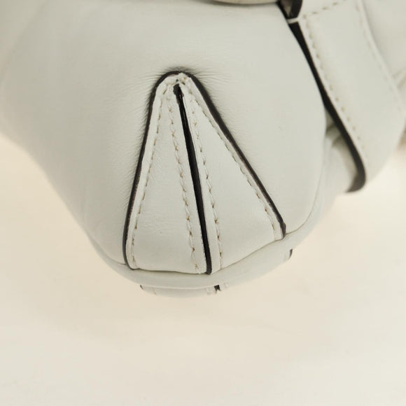 GUCCI Horsebit Shoulder Bag Leather White Silver Auth 188497SAM