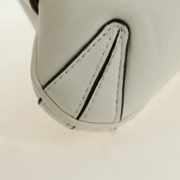 GUCCI Horsebit Shoulder Bag Leather White Silver Auth 188497SAM