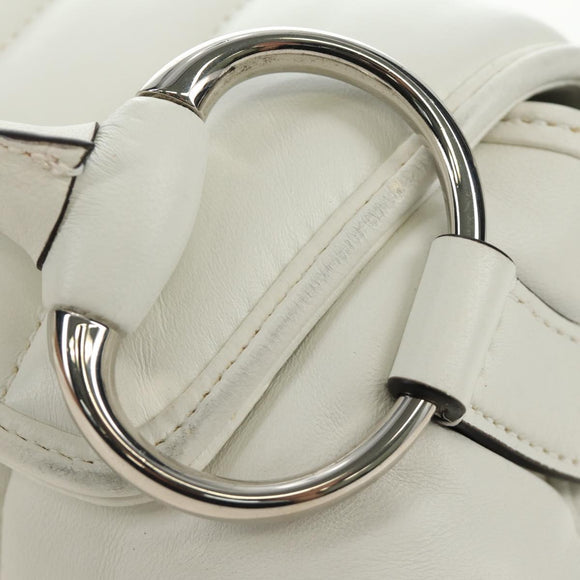 GUCCI Horsebit Shoulder Bag Leather White Silver Auth 188497SAM