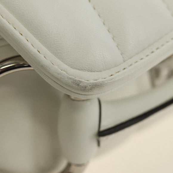 GUCCI Horsebit Shoulder Bag Leather White Silver Auth 188497SAM
