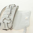 GUCCI Horsebit Shoulder Bag Leather White Silver Auth 188497SAM-19