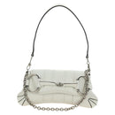 GUCCI Horsebit Shoulder Bag Leather White Silver Auth 188497SAM-2