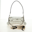 GUCCI Horsebit Shoulder Bag Leather White Silver Auth 188497SAM-27