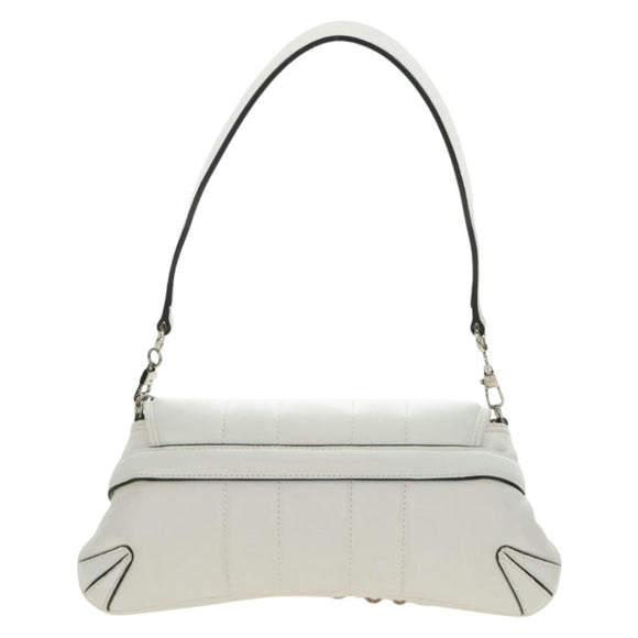 GUCCI Horsebit Shoulder Bag Leather White Silver Auth 188497SAM