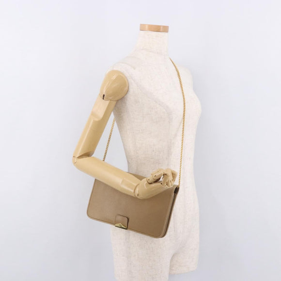 Christian Dior Chain Shoulder Bag Leather Beige Gold Auth 188501