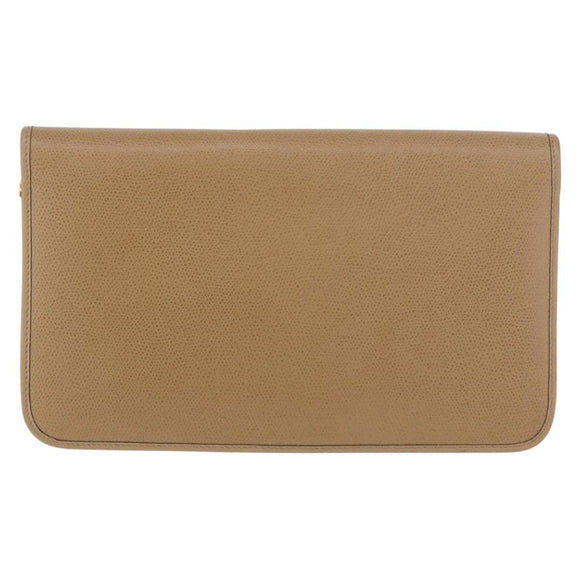 Christian Dior Chain Shoulder Bag Leather Beige Gold Auth 188501
