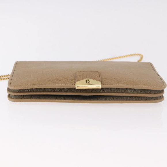 Christian Dior Chain Shoulder Bag Leather Beige Gold Auth 188501