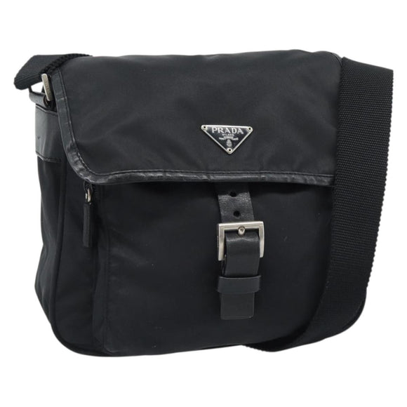 PRADA Shoulder Bag Nylon Black Silver Auth 188514