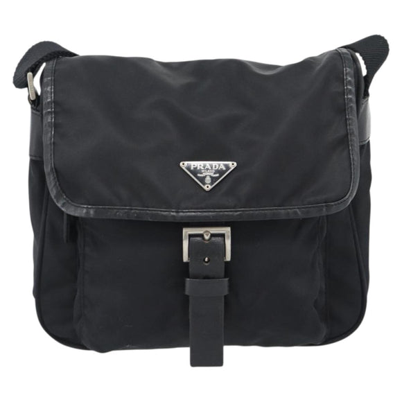 PRADA Shoulder Bag Nylon Black Silver Auth 188514