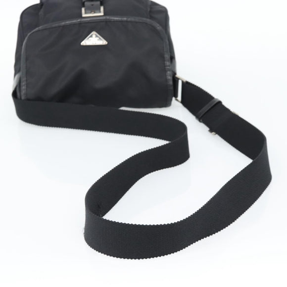 PRADA Shoulder Bag Nylon Black Silver Auth 188514