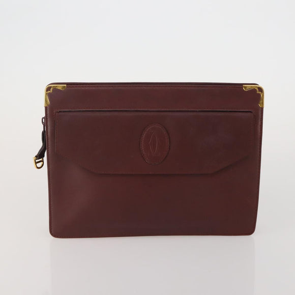 CARTIER Clutch Bag Leather 5 Set Bordeaux Gold Auth 188529