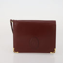 CARTIER Clutch Bag Leather 5 Set Bordeaux Gold Auth 188529-17