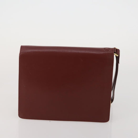 CARTIER Clutch Bag Leather 5 Set Bordeaux Gold Auth 188529