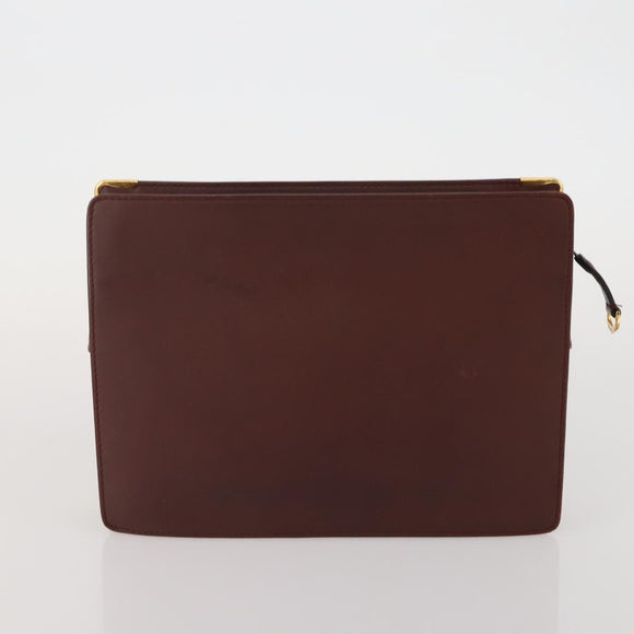 CARTIER Clutch Bag Leather 5 Set Bordeaux Gold Auth 188529