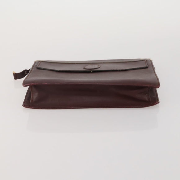 CARTIER Clutch Bag Leather 5 Set Bordeaux Gold Auth 188529