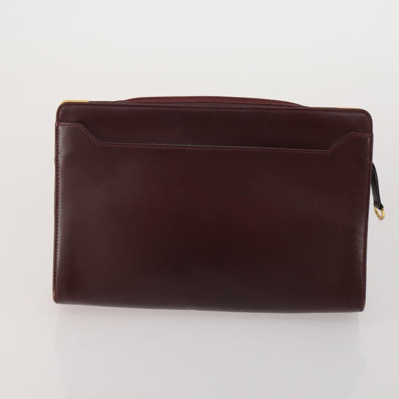 CARTIER Clutch Bag Leather 5 Set Bordeaux Gold Auth 188529