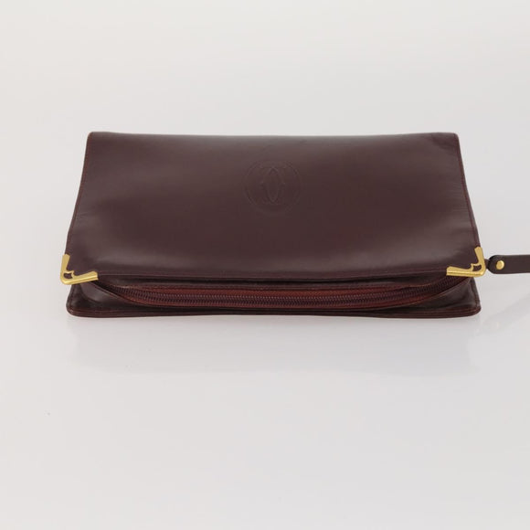 CARTIER Clutch Bag Leather 5 Set Bordeaux Gold Auth 188529