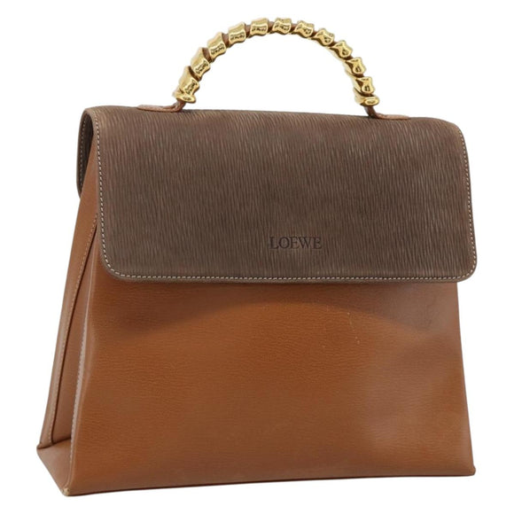 LOEWE Velazquez Hand Bag Leather Brown Gold Auth 188539