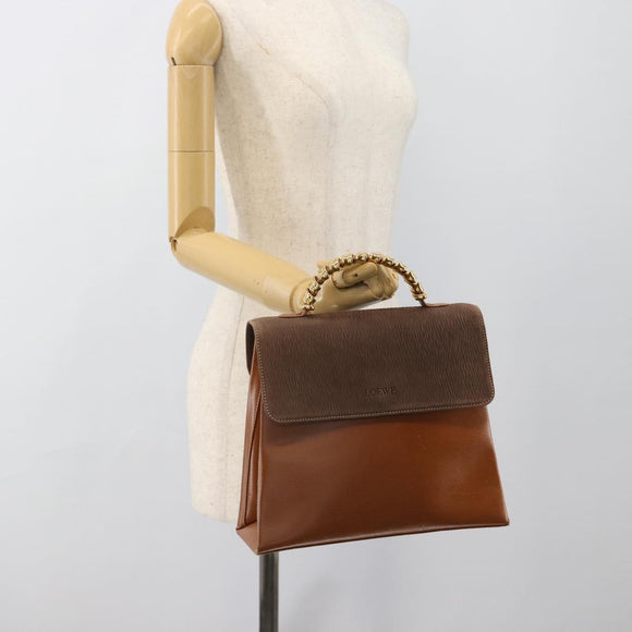 LOEWE Velazquez Hand Bag Leather Brown Gold Auth 188539