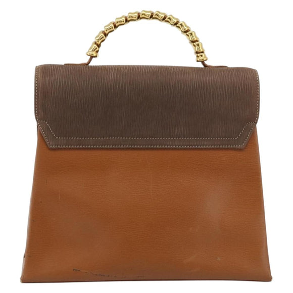LOEWE Velazquez Hand Bag Leather Brown Gold Auth 188539