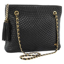 BALLY Chain Shoulder Bag Leather Black Gold Auth 188542-1