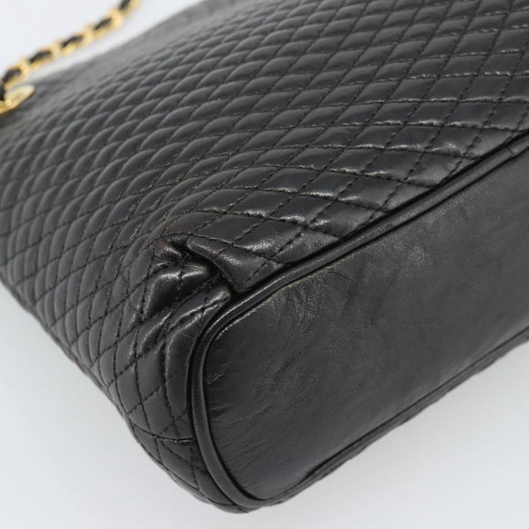 BALLY Chain Shoulder Bag Leather Black Gold Auth 188542