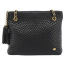 BALLY Chain Shoulder Bag Leather Black Gold Auth 188542-13