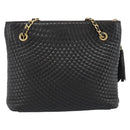 BALLY Chain Shoulder Bag Leather Black Gold Auth 188542-2