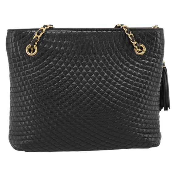 BALLY Chain Shoulder Bag Leather Black Gold Auth 188542