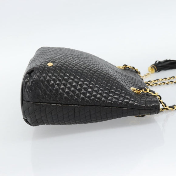 BALLY Chain Shoulder Bag Leather Black Gold Auth 188542