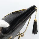 BALLY Chain Shoulder Bag Leather Black Gold Auth 188542-6