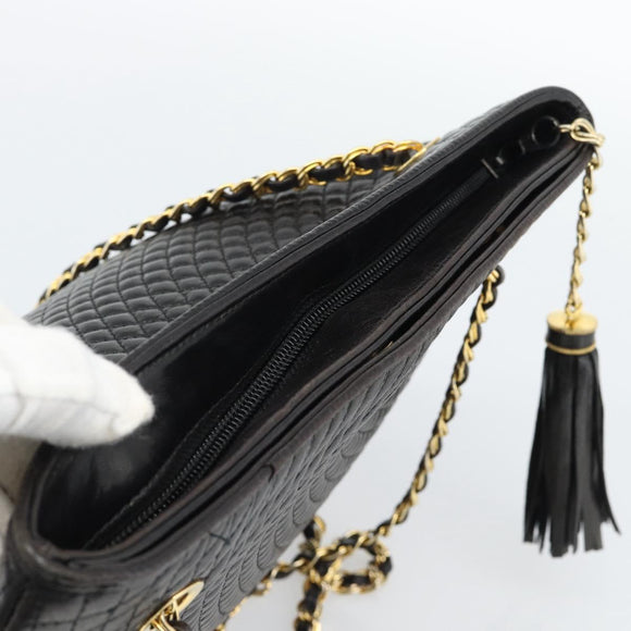 BALLY Chain Shoulder Bag Leather Black Gold Auth 188542