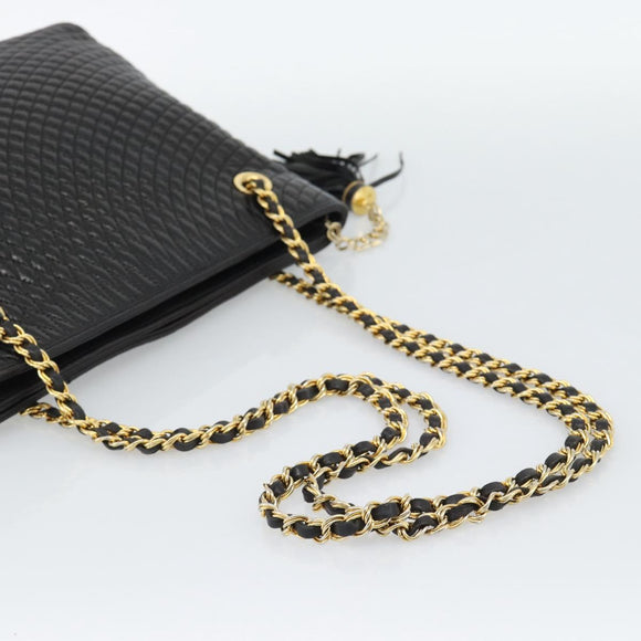 BALLY Chain Shoulder Bag Leather Black Gold Auth 188542