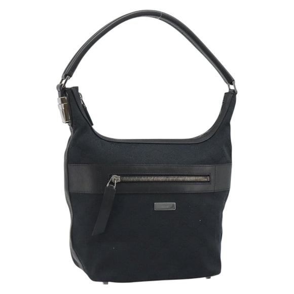 GUCCI GG Canvas Shoulder Bag Black Gold 001 4299 1669 Auth 188543A
