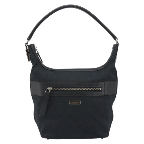 GUCCI GG Canvas Shoulder Bag Black Gold 001 4299 1669 Auth 188543A