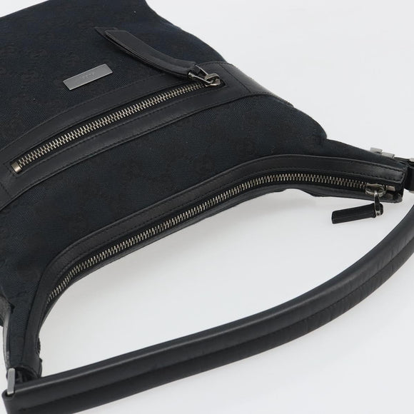 GUCCI GG Canvas Shoulder Bag Black Gold 001 4299 1669 Auth 188543A