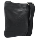 LOEWE Anagram Shoulder Bag Leather Black Silver Auth 188544A-1