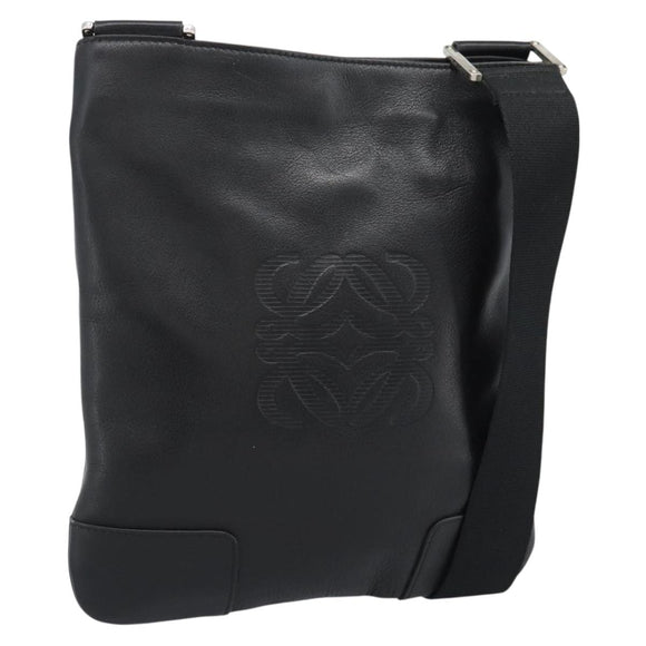 LOEWE Anagram Shoulder Bag Leather Black Silver Auth 188544A