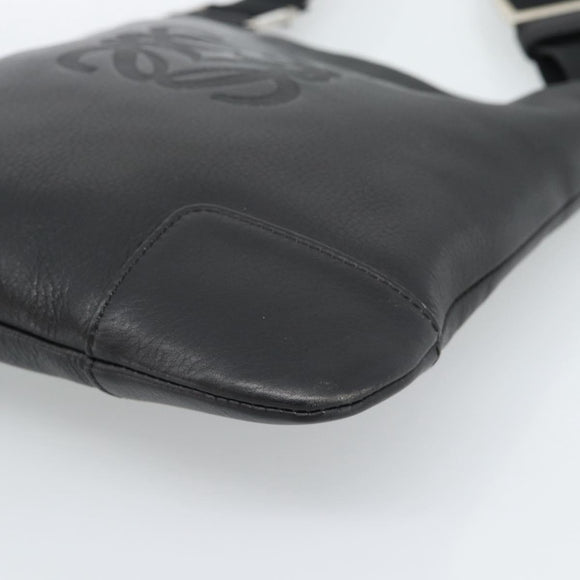 LOEWE Anagram Shoulder Bag Leather Black Silver Auth 188544A