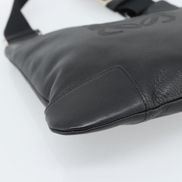 LOEWE Anagram Shoulder Bag Leather Black Silver Auth 188544A