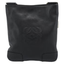 LOEWE Anagram Shoulder Bag Leather Black Silver Auth 188544A-2