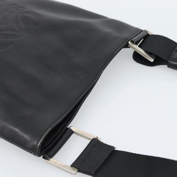 LOEWE Anagram Shoulder Bag Leather Black Silver Auth 188544A