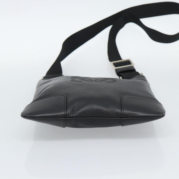LOEWE Anagram Shoulder Bag Leather Black Silver Auth 188544A