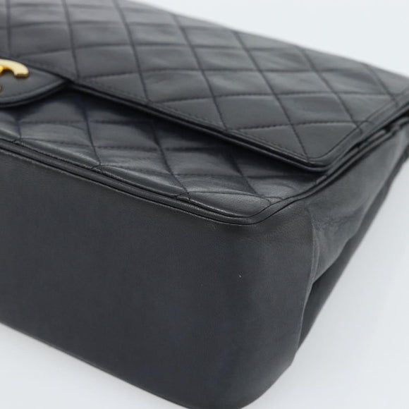 CHANEL Double Flap 25 Matelasse Chain Bag Lamb Skin Navy Gold CC Auth 188549SAV