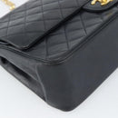 CHANEL Double Flap 25 Matelasse Chain Bag Lamb Skin Navy Gold CC Auth 188549SAV-14