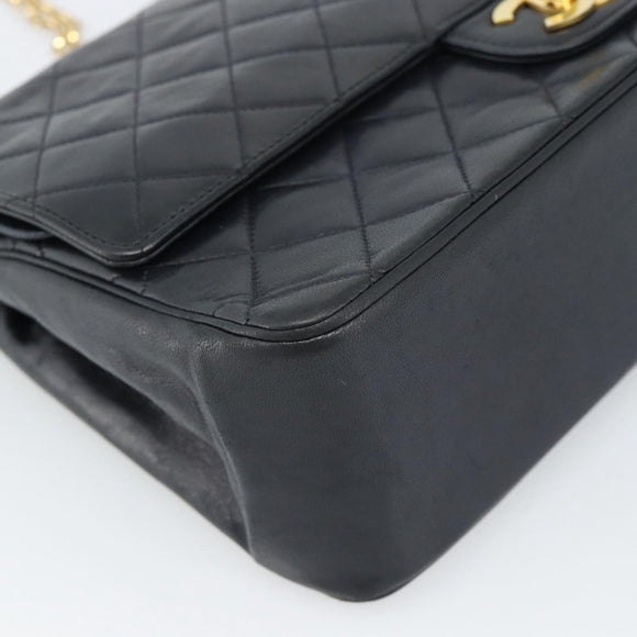 CHANEL Double Flap 25 Matelasse Chain Bag Lamb Skin Navy Gold CC Auth 188549SAV