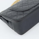 CHANEL Double Flap 25 Matelasse Chain Bag Lamb Skin Navy Gold CC Auth 188549SAV-16