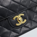 CHANEL Double Flap 25 Matelasse Chain Bag Lamb Skin Navy Gold CC Auth 188549SAV-17