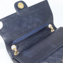 CHANEL Double Flap 25 Matelasse Chain Bag Lamb Skin Navy Gold CC Auth 188549SAV-10